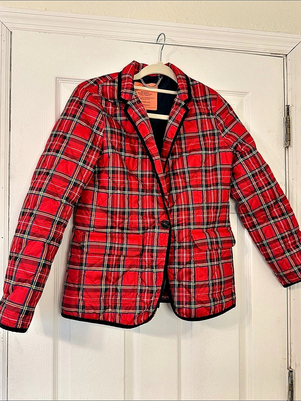 J.Crew Signature Puffer Regent Blazer Red Tartan Plaid PrimaLoft XS
